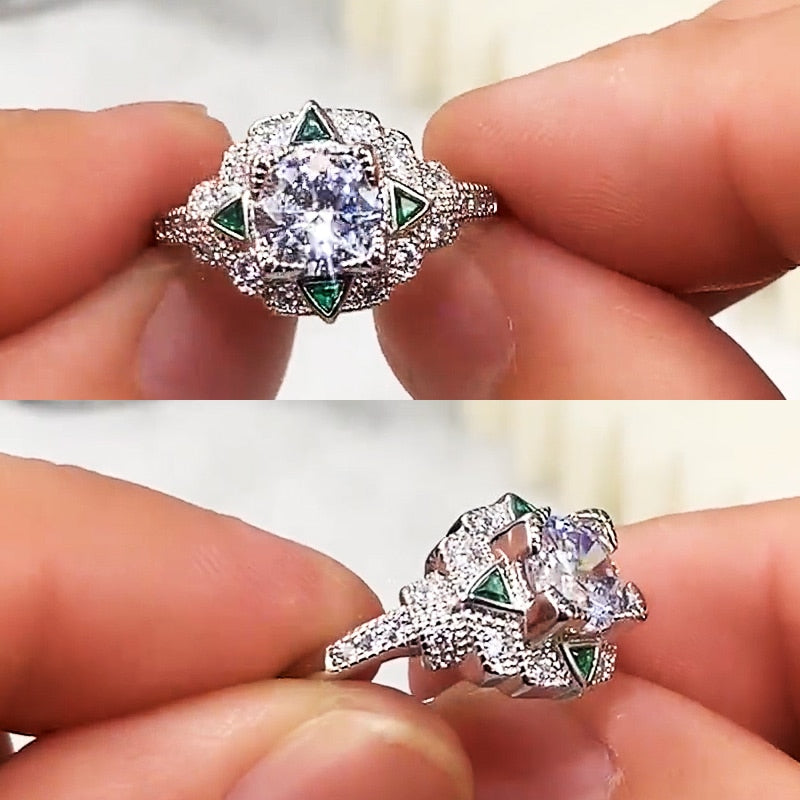 Fashion Jewelry Dainty Bright Art Deco Style Design CZ Cocktail Ring