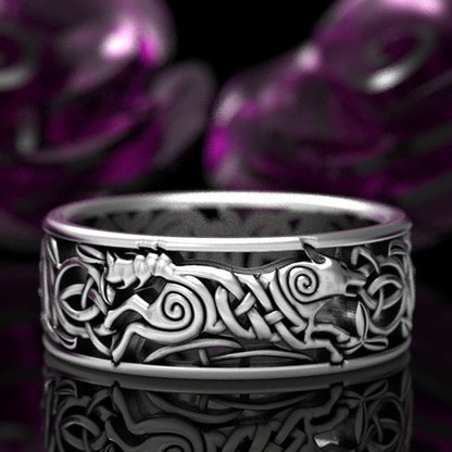 Viking Jewelry Nordic Mythology Antique Silver Color Animal Band Rings