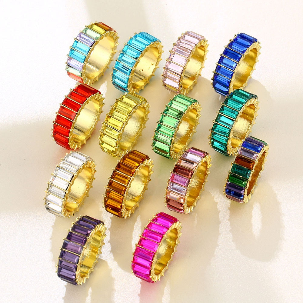 Fashion Jewelry Beautiful Colorful Straight Baguette Cut Crystal Rings