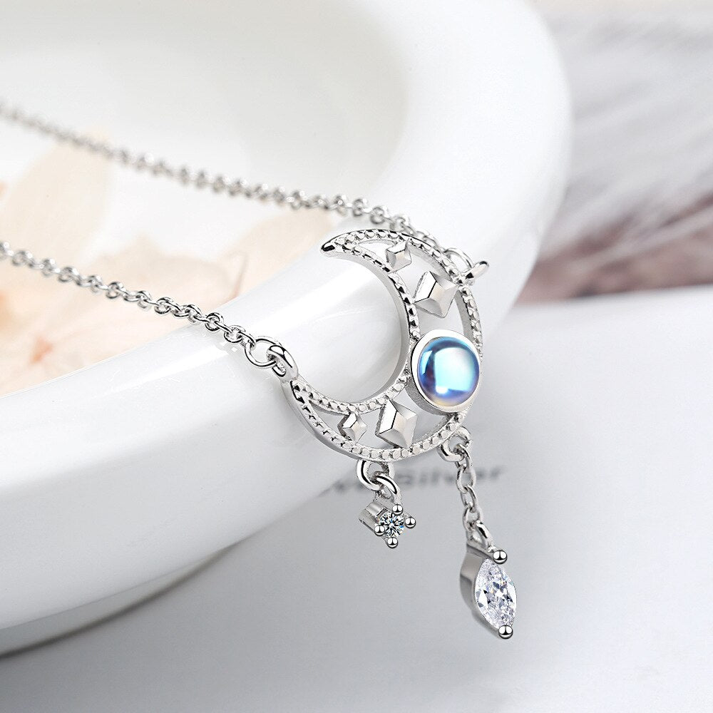 Fashion Jewelry Hollow Moon Jewelry Set for Her with Blue Zircon in 925 Sterling Silver