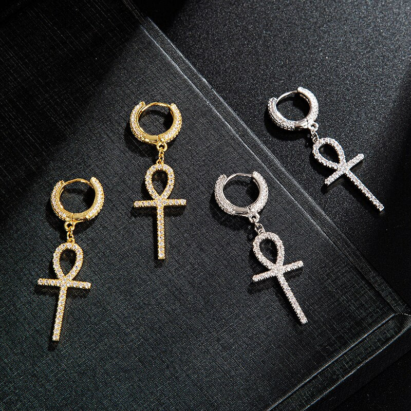 Fashion Jewelry Ankh Drop Earrings for Women in Gold Color and Silver Color
