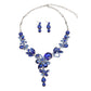 Wedding Jewelry Blue Rhinestone Flower Jewelry Set for Bridal Statement Accessories