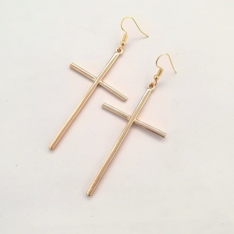 Minimalist Jewelry Simple Cross Drop Earrings for Women in Gold Color and Silver Color