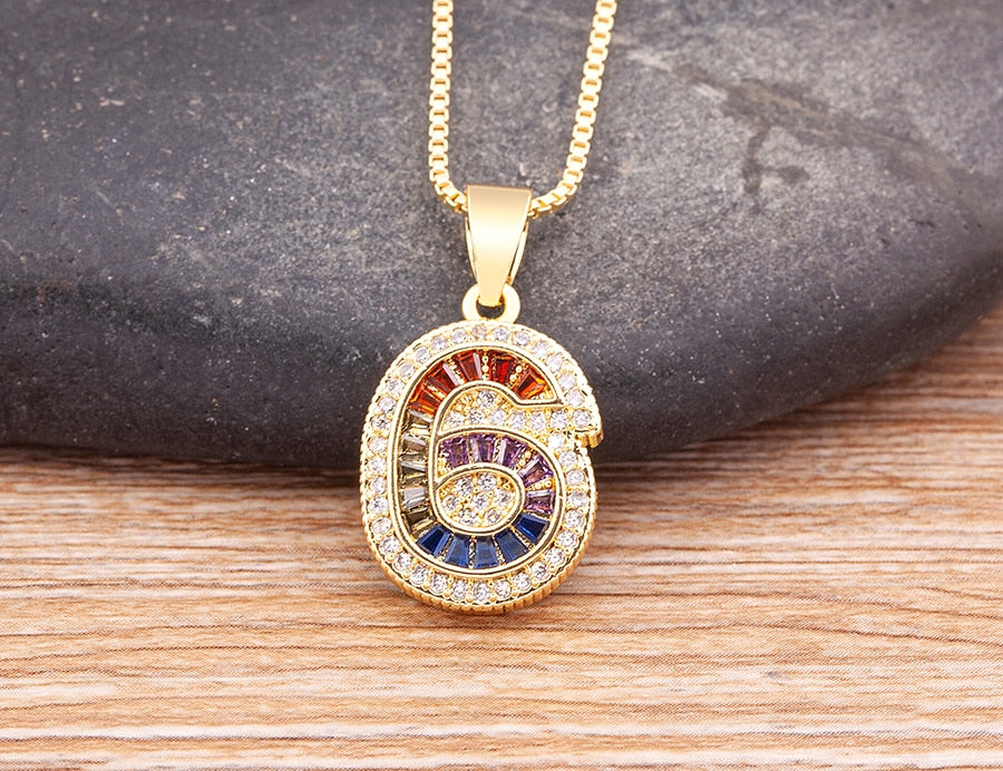 Red Enamel Numeral Number Pendant Necklaces For Women in Gold Color