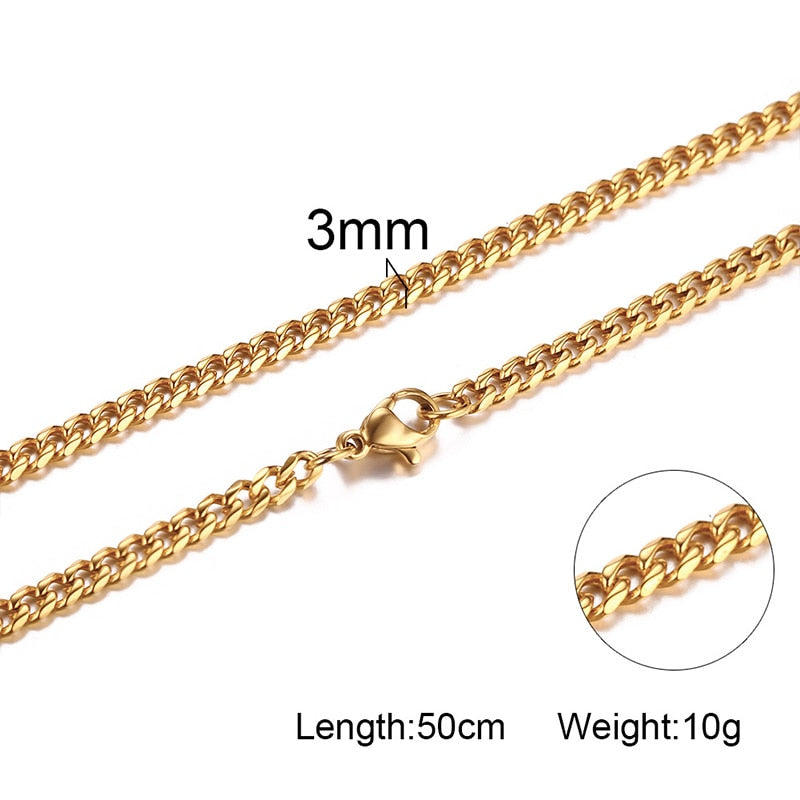 Classic Rope Snake Curb Cuban Link Long Chain Necklace for Women and Men in Gold Color