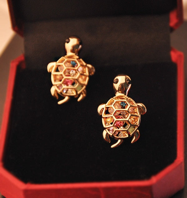 Animal Jewelry Tortoise Stud Earrings For Women in Gold Color