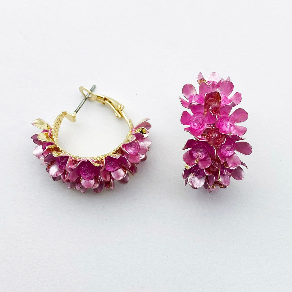 Bohemian Jewelry Polygonal Flower Dangle Earrings For Women in Pink Color