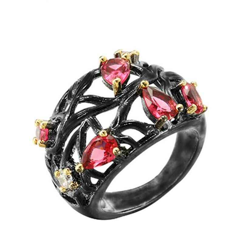 Vintage Jewelry Crystal Flower Rings for Women with Color Crystal in Black Color