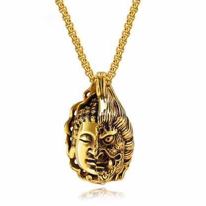 Hip Hop Jewelry Double Sided Buddha Head Pendants Necklaces  in Gold Color