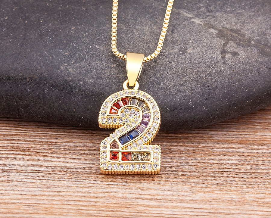 Red Enamel Numeral Number Pendant Necklaces For Women in Gold Color