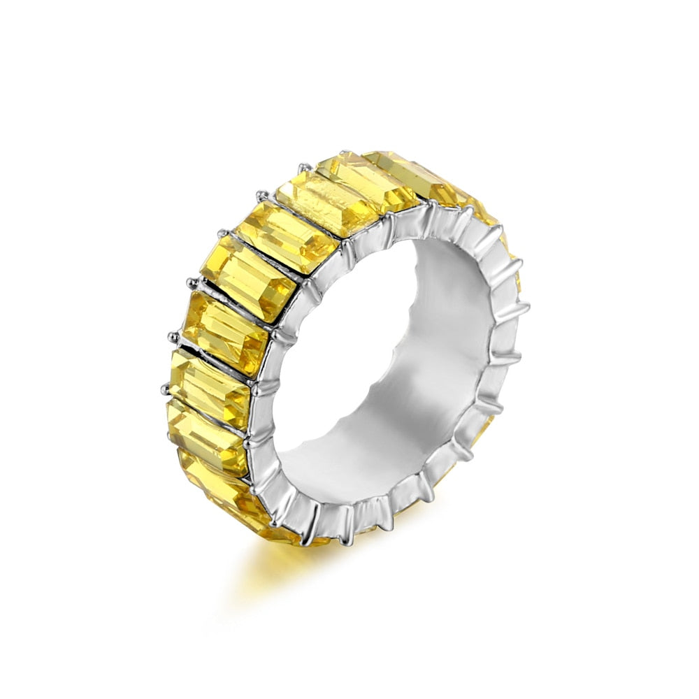 Fashion Jewelry Beautiful Colorful Straight Baguette Cut Crystal Rings