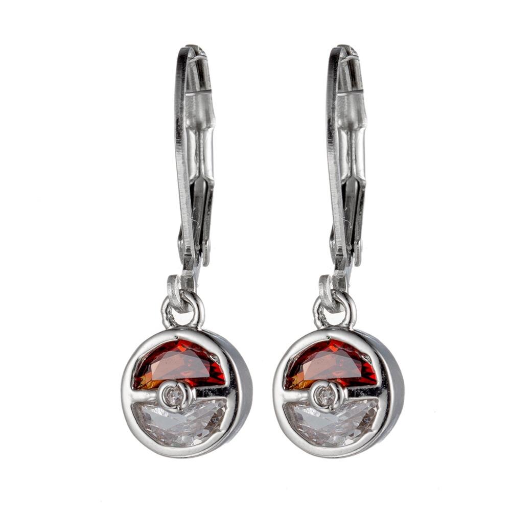 Fashion Jewelry Red Round Drop Earrings for Women with Zircon in Silver Color