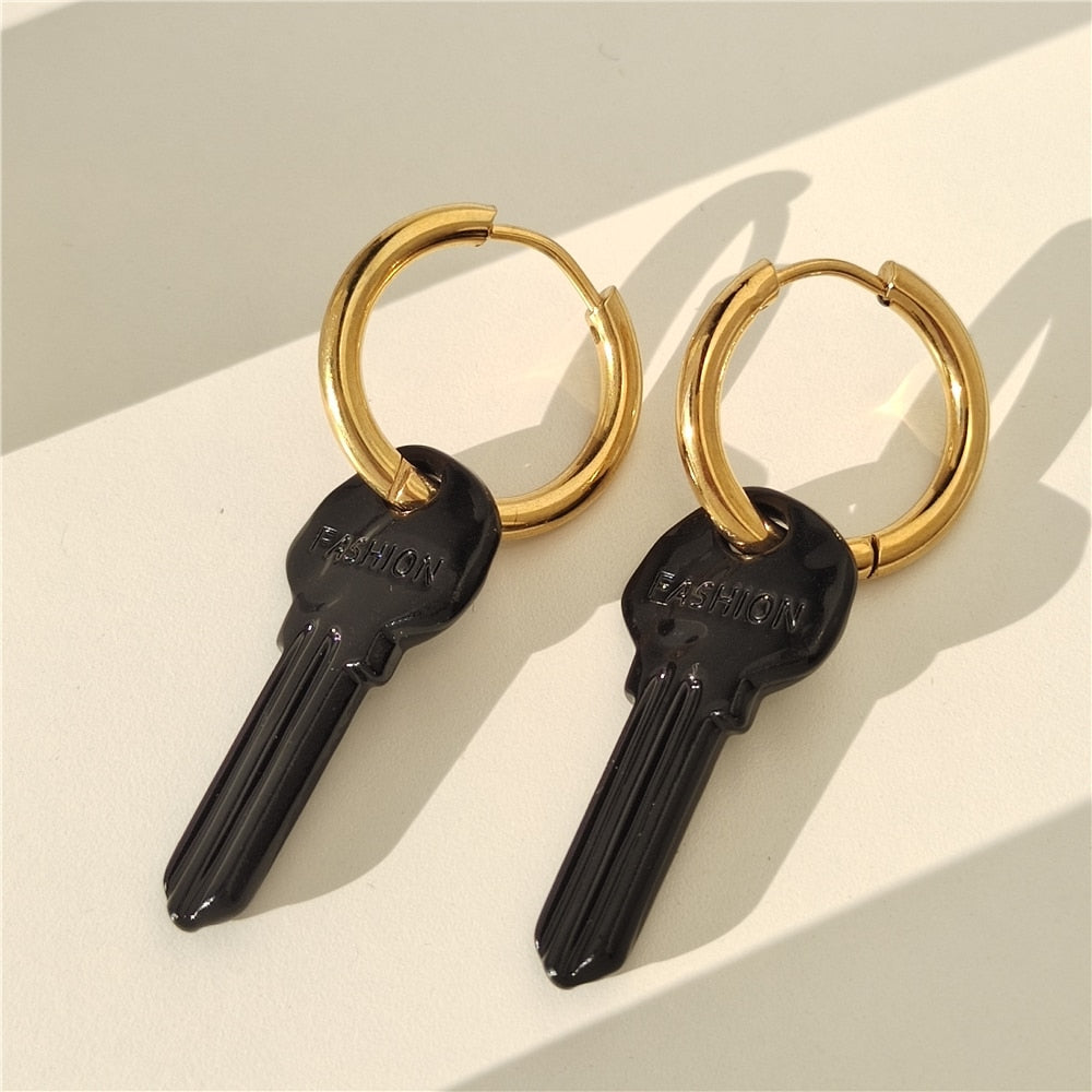 Statement Jewelry Key Drop Earrings for Women in Gold Color