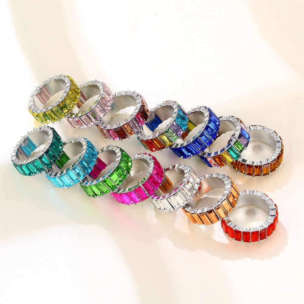 Fashion Jewelry Beautiful Colorful Straight Baguette Cut Crystal Rings