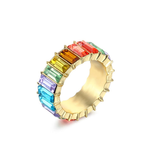 Fashion Jewelry Beautiful Colorful Straight Baguette Cut Crystal Rings
