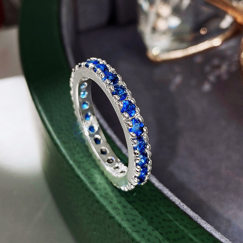 Wedding Jewelry Stylish Blue Multi-Stones Cubic Zircon Eternity Ring for Her