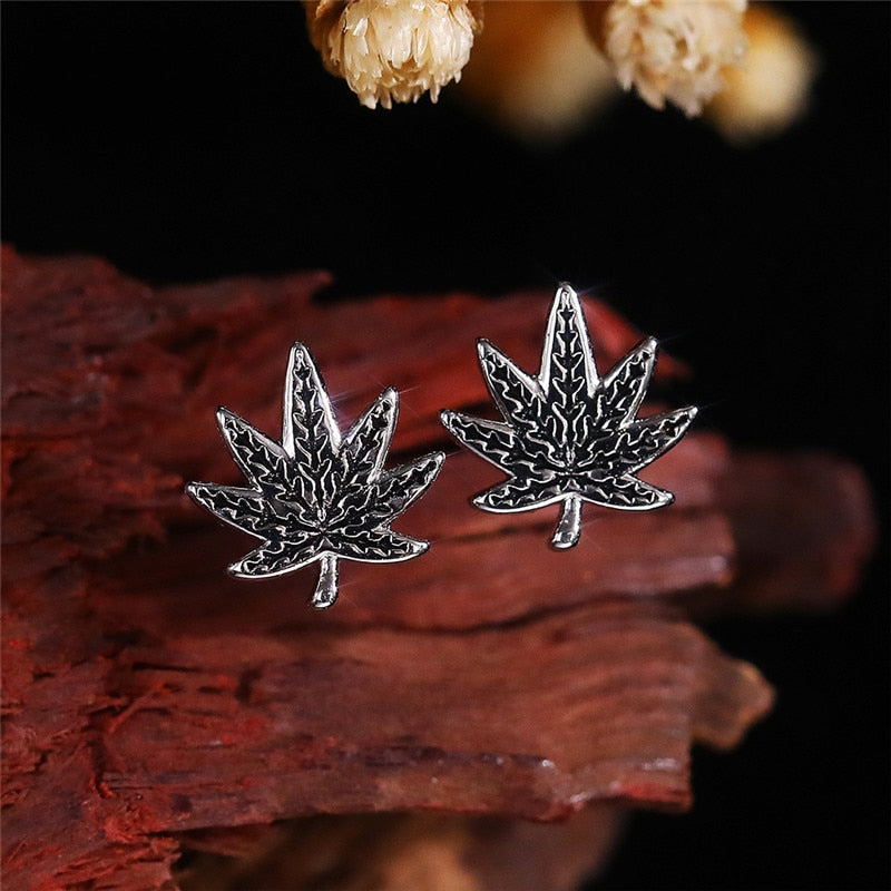 Ancient Jewelry Weed Leaves Drop Earrings for Women in Silver Color
