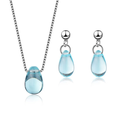 Fashion Jewelry Blue Crystal Water Drop Jewelry Set for Her in 925 Sterling Silver
