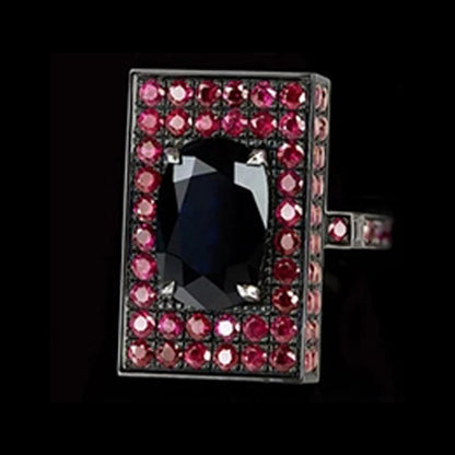 Punk Jewelry Exaggerated Black Square Cubic Zircon Cocktail Ring for Women