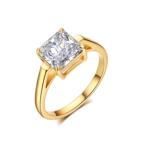 Classic Square Radiant Cut Zircon Solitaire Ring for Women in Gold Color