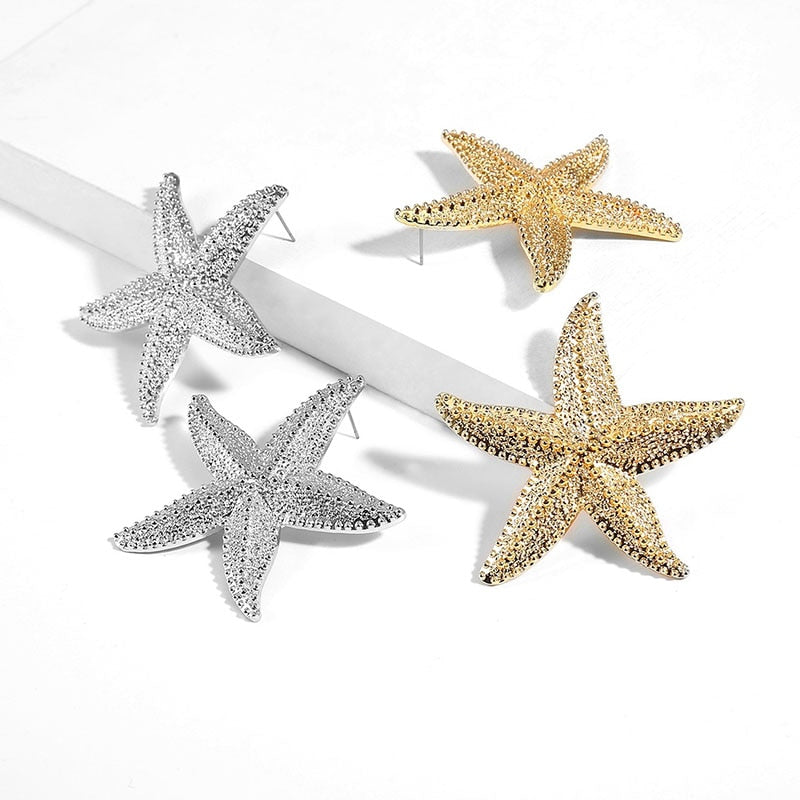 Animal Jewelry Cartoon Starfish Stud Earrings For Women in Gold Color and Silver Color
