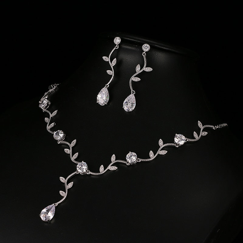 Fashion Jewelry Exquisite Olive leaf Jewelry Set for Her with Zircon in 925 Sterling Silver