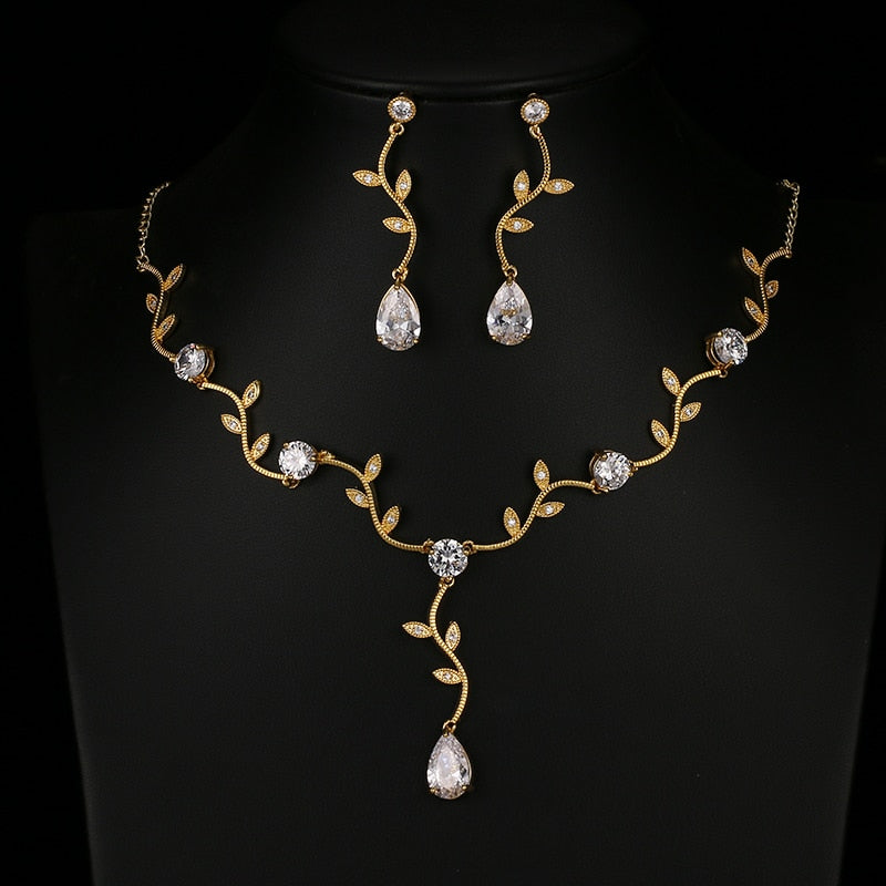 Fashion Jewelry Exquisite Olive leaf Jewelry Set for Her with Zircon in 925 Sterling Silver