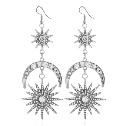 Turkish Jewelry Starburst Drop Earrings for Women in Gold Color and Silver Color