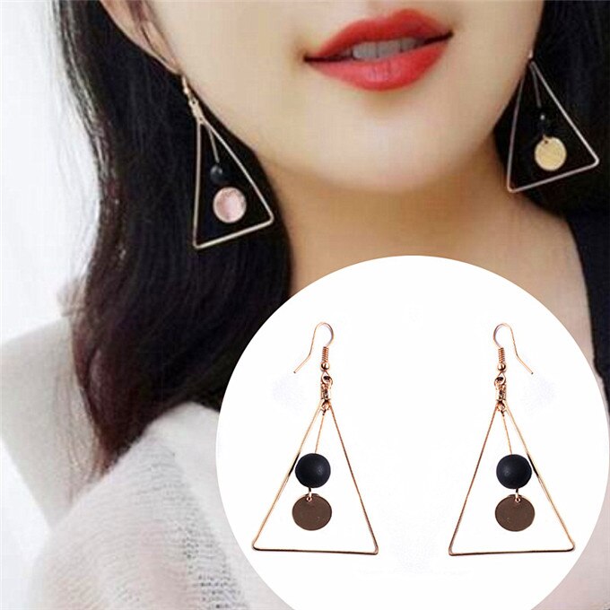 Art Deco Jewelry Simple Triangle Drop Earrings for Women in Gold Color and Silver Color