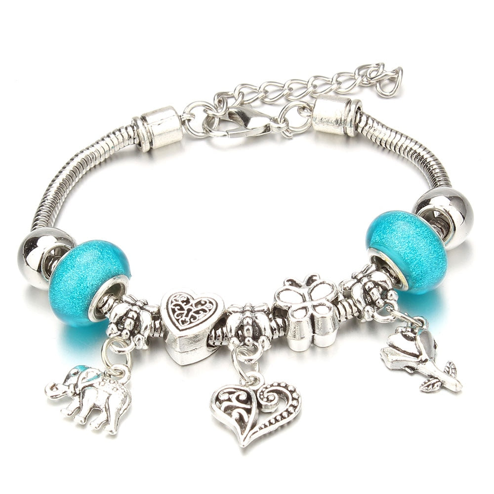 Crown Key Lock Vintage Bracelet For Women with Glass Beads