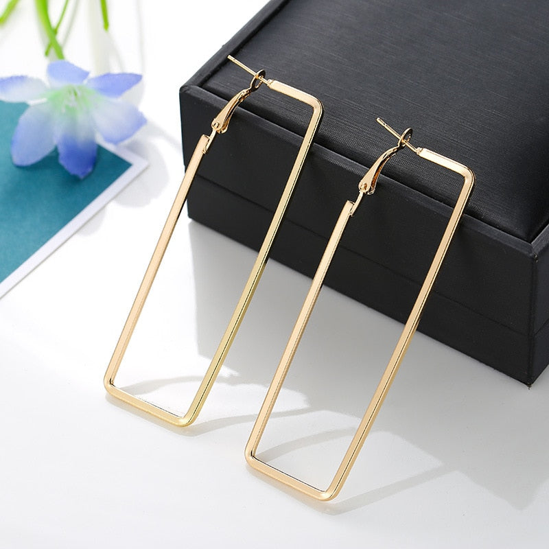 Minimalist Jewelry Big Square Drop Earrings for Women in Gold Color and Silver Color