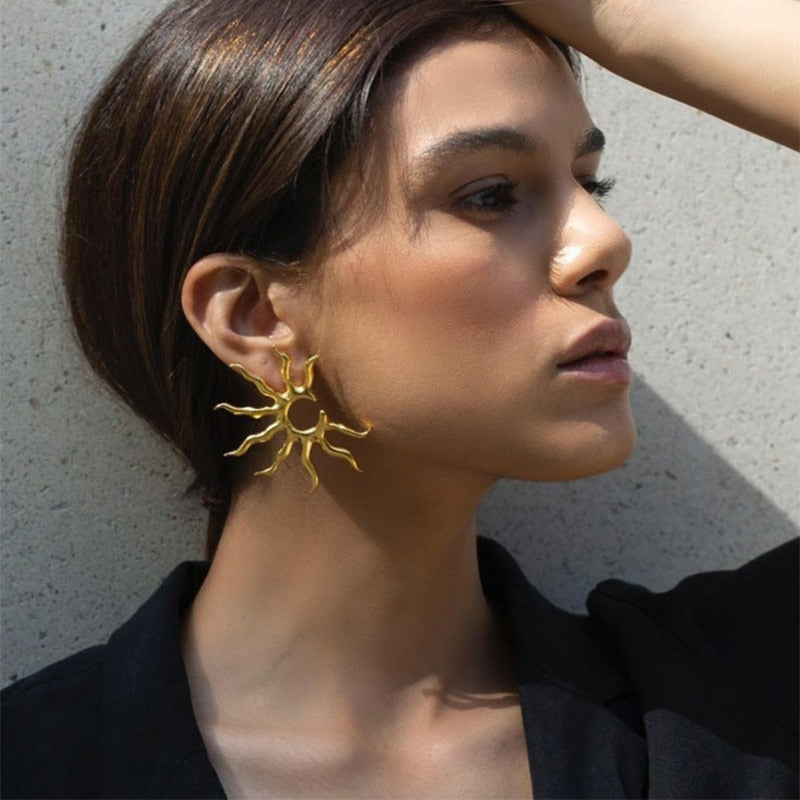 Fashion Jewelry Sun Stud Earrings For Women in Gold Color