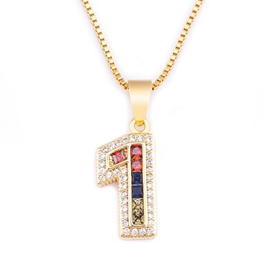 Red Enamel Numeral Number Pendant Necklaces For Women in Gold Color