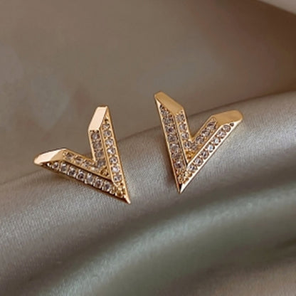 Fashion Jewelry V Word Stud Earrings For Women in Gold Color and Silver Color