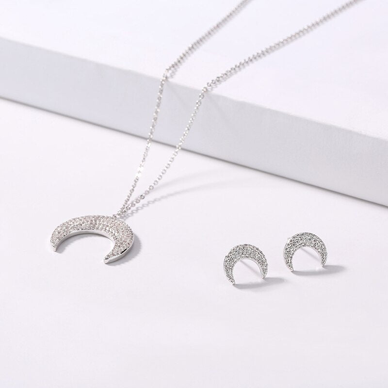 Fashion Jewelry Creative Moon Jewelry Set for Her with Zircon in 925 Sterling Silver