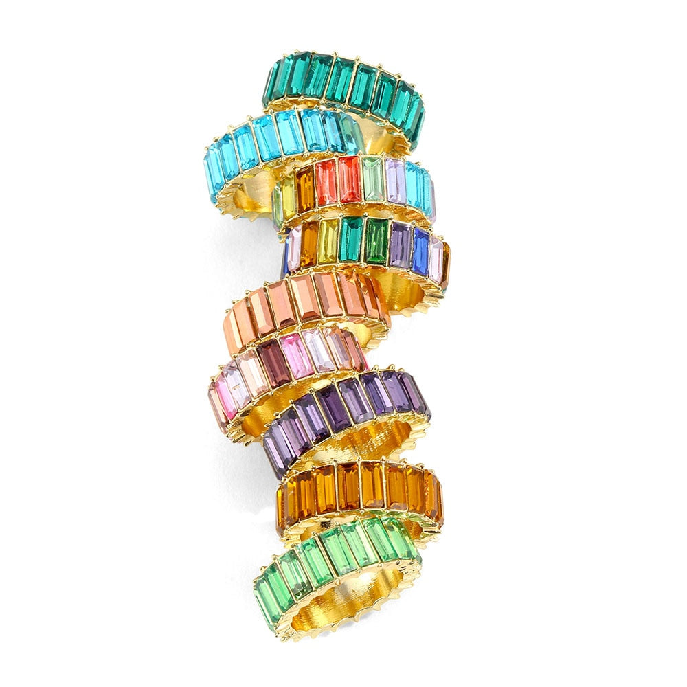 Fashion Jewelry Beautiful Colorful Straight Baguette Cut Crystal Rings