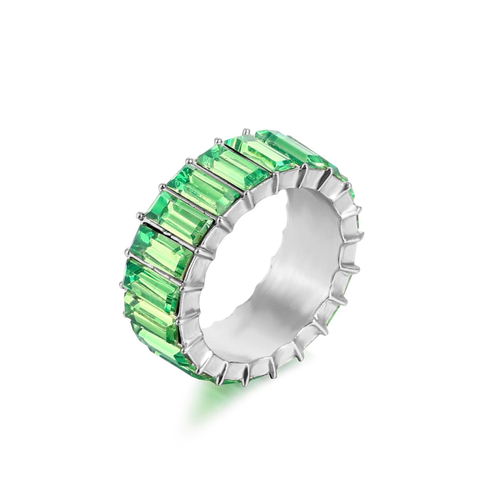 Fashion Jewelry Beautiful Colorful Straight Baguette Cut Crystal Rings