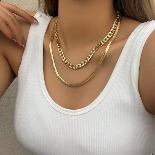 Trendy Jewelry Double-layer Cuban Necklace for Women in Gold Color