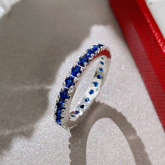 Wedding Jewelry Stylish Blue Multi-Stones Cubic Zircon Eternity Ring for Her