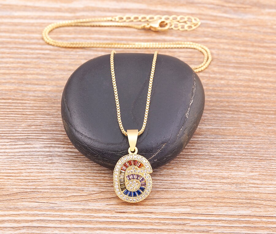 Red Enamel Numeral Number Pendant Necklaces For Women in Gold Color