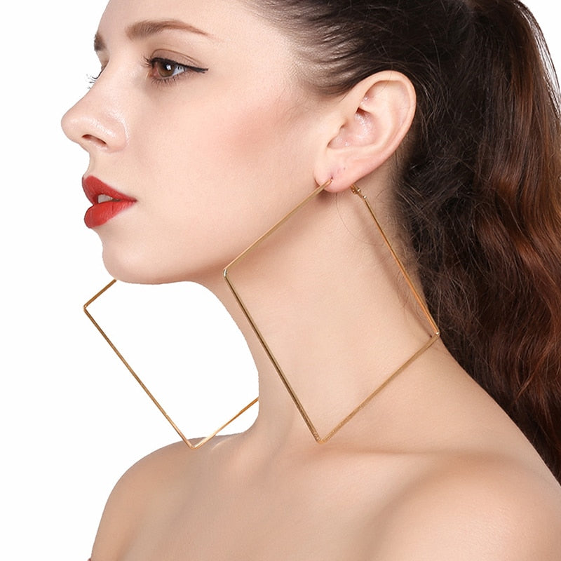 Minimalist Jewelry Big Square Drop Earrings for Women in Gold Color and Silver Color