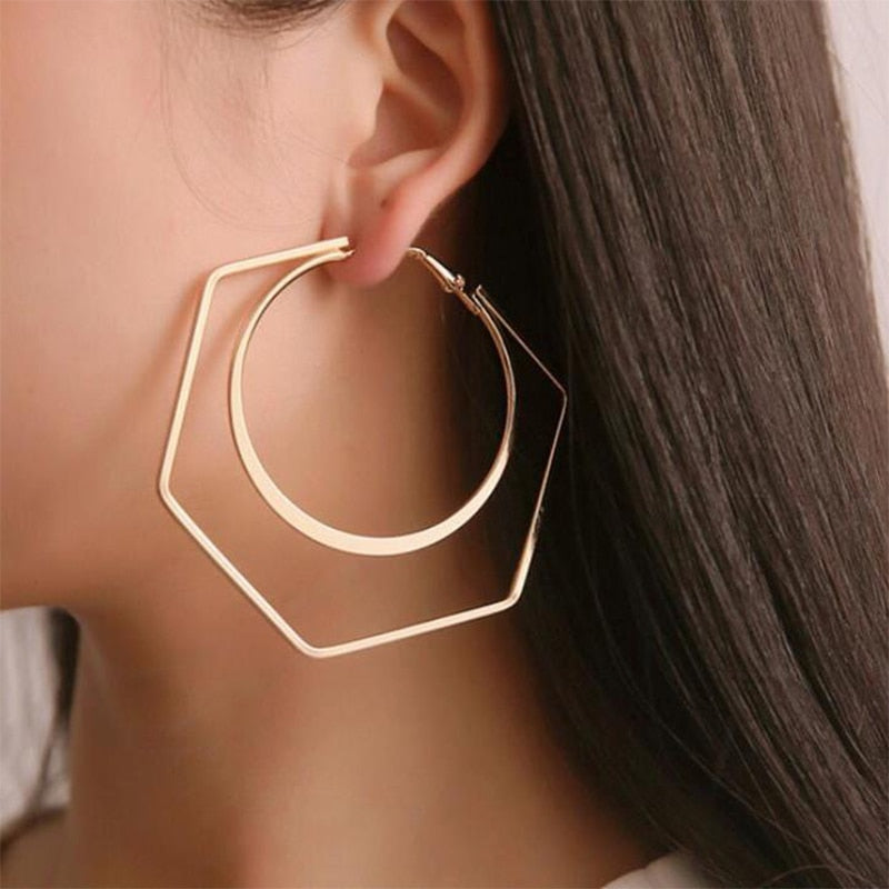 Minimalist Jewelry Big Square Drop Earrings for Women in Gold Color and Silver Color