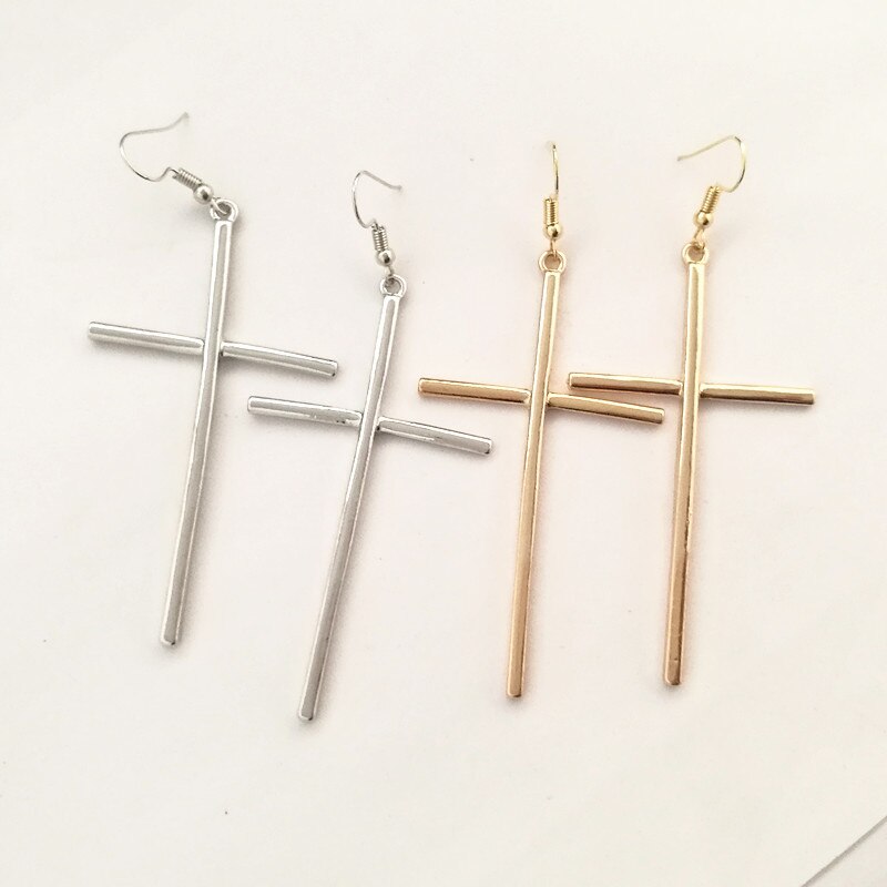 Minimalist Jewelry Simple Cross Drop Earrings for Women in Gold Color and Silver Color