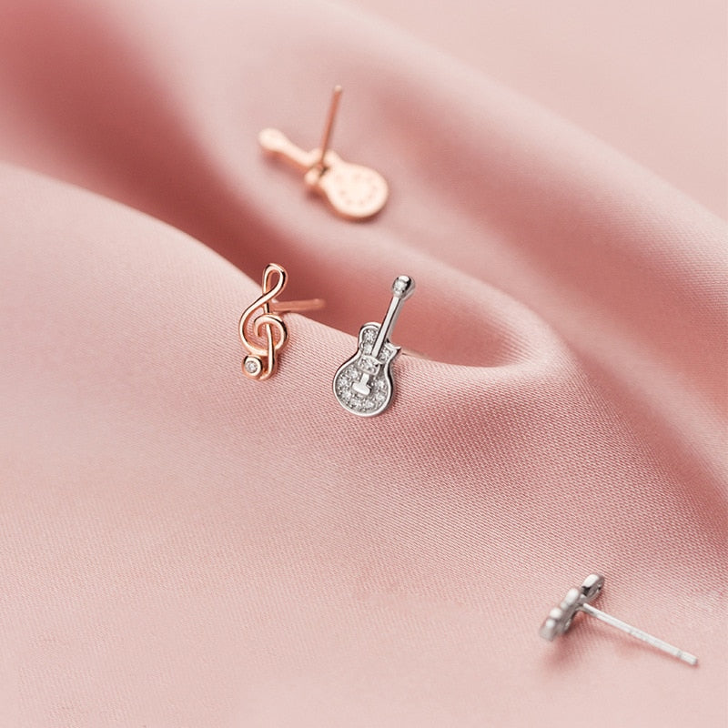 Sweet Jewelry Musical Notes Stud Earrings For Women in Gold Color and Silver Color