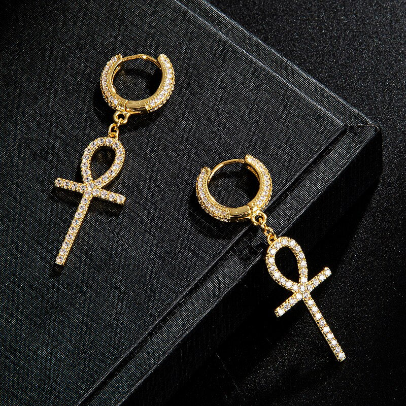 Fashion Jewelry Ankh Drop Earrings for Women in Gold Color and Silver Color