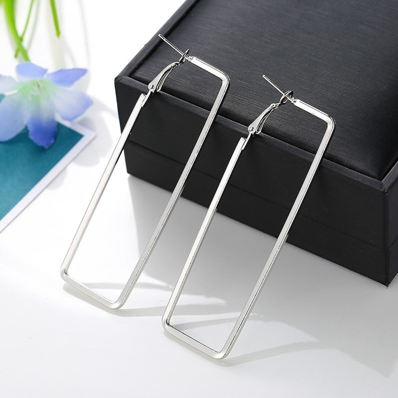 Minimalist Jewelry Big Square Drop Earrings for Women in Gold Color and Silver Color