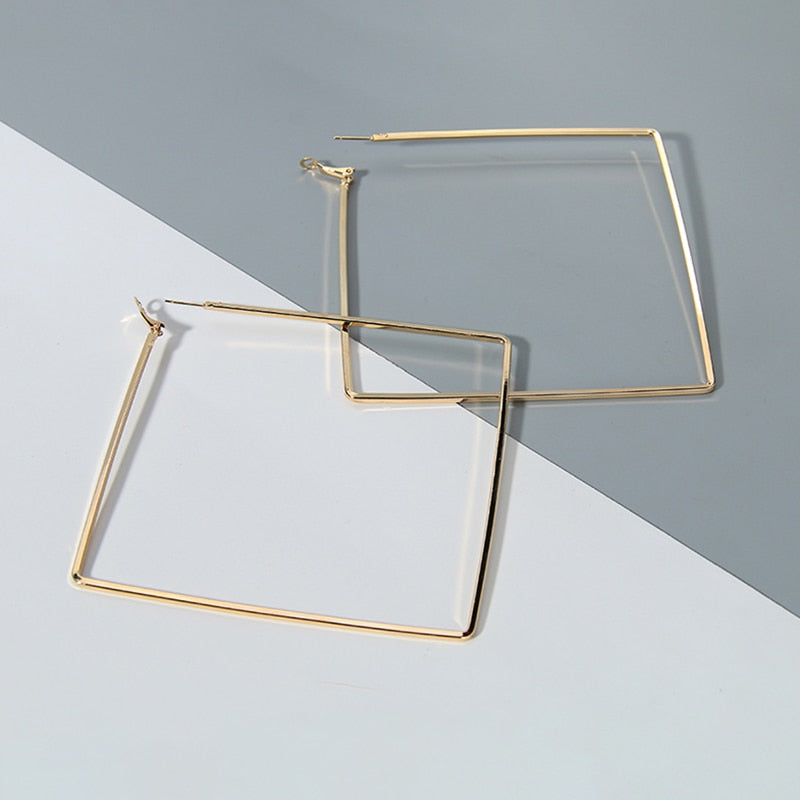 Minimalist Jewelry Big Square Drop Earrings for Women in Gold Color and Silver Color