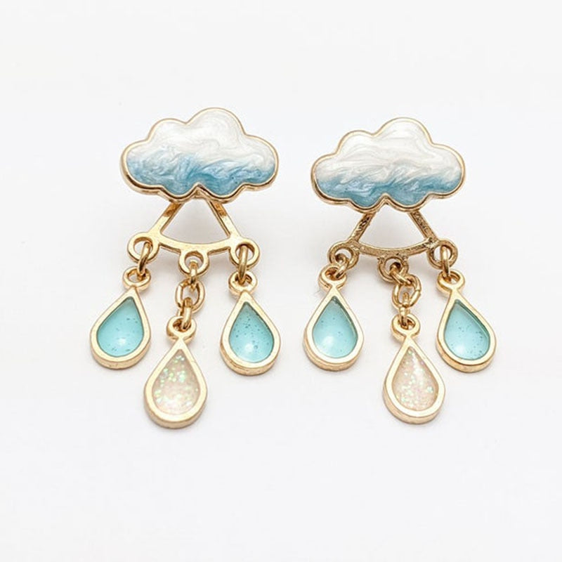 Fashion Jewelry Cloud and Lightning Stud Earrings For Women in Gold Color