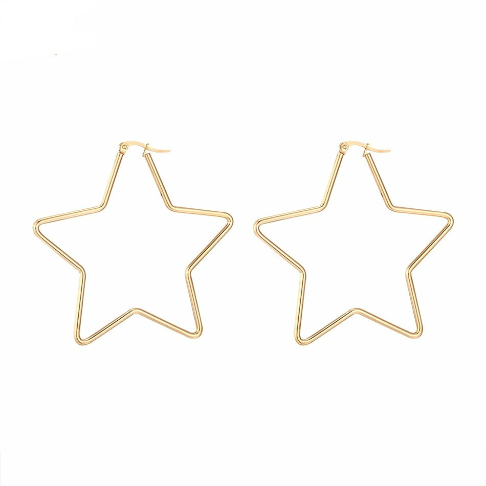 Stainless Steel Jewelry Pentagram Dangle Earrings For Women in Gold Color and Silver Color