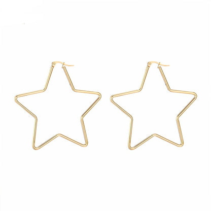 Stainless Steel Jewelry Pentagram Dangle Earrings For Women in Gold Color and Silver Color